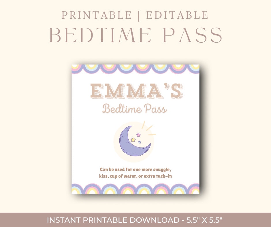 Editable Printable Rainbow Bedtime Pass Ticket to Get Out of Bed Stay ...