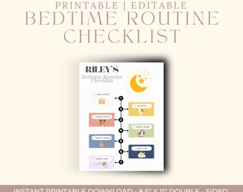 Editable Printable Neutral Bedtime Routine Checklist | Visual Schedule | Evening Activity | Kid's Daily Checklist