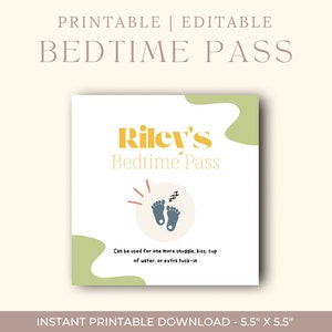 Bearbeitbarer druckbarer neutraler Schlafenszeitpass | Ticket to Get Out of Bed | Bleib in Deinem Bett | Incentive-Programm