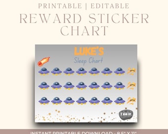 Editable Printable Sticker Reward Chart | Visual Reward System | Morning Activity | Kid's Daily Rewards | Space Design | DIGITAL DOWNLOAD