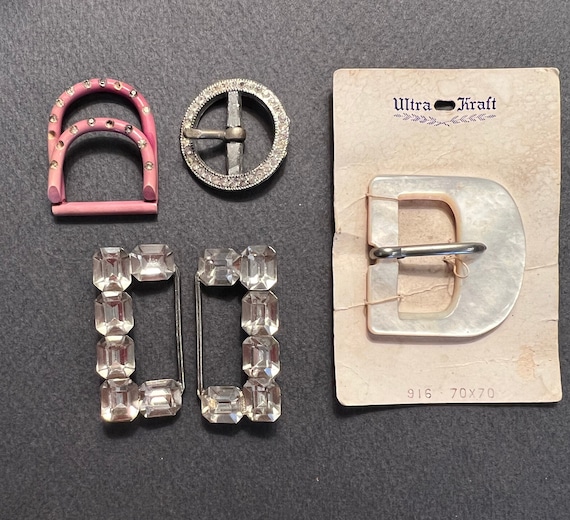 4 Vintage Buckles, Shell, Rhinestones - Etsy