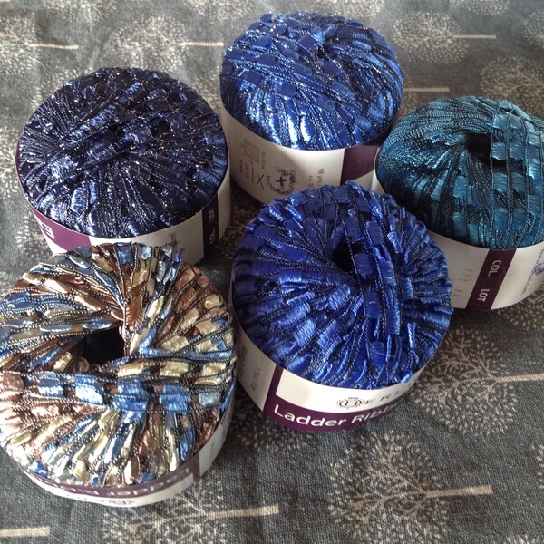 Ladder Ribbon Yarns Crochet Weave Knit Jewelry Art Quilting Fiber Arts Fun Blues Selection
