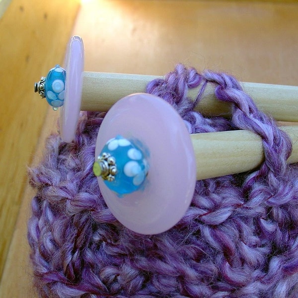 Handmade Knitting Needles -- Pink and Blue Flowers Size 16