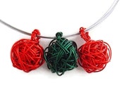 Christmas Yarn Ball Necklace -- Red and Green