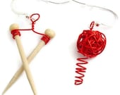 Christmas Red Knitting Needles and Yarn Earrings