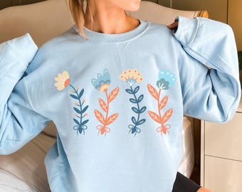 flower print scandinavian sweater for Women,norway sweater cottagecore, swedish sweatshirt,swedish clothing, Scandinavian Folk Art Gift.