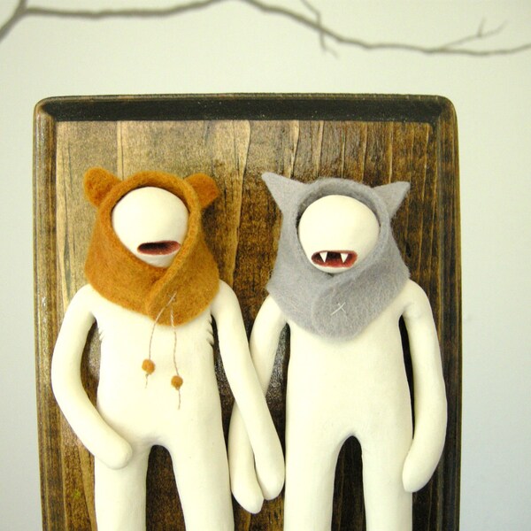 Bear and Wolk Mook, Mounted.