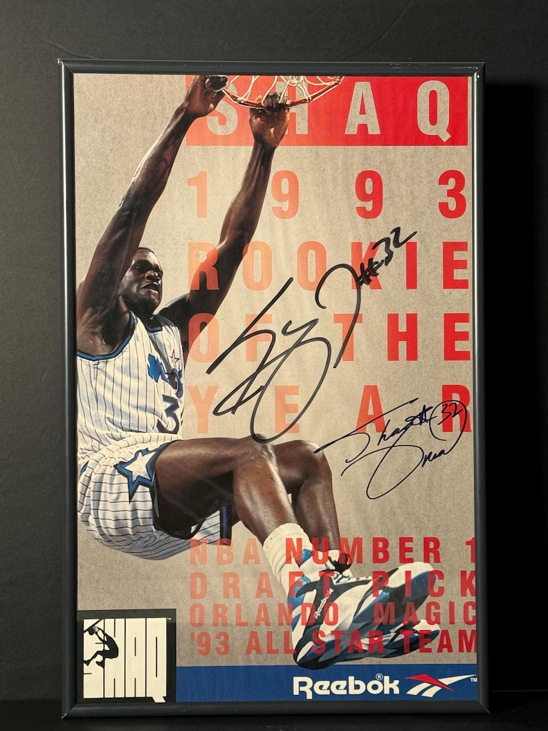 Shaquille O'Neal Pe Pinted Signatue Signed Mounted Photo