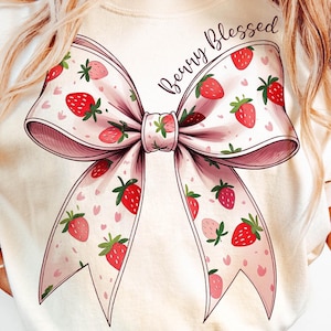 Erdbeer-Kokette Bogen PNG-Datei, Beere gesegnete PNG, christliche Mutter PNG, gesegnete Lehrerin, handgezeichnete Bogen Clipart, Sublimationsdesign-T-Shirt