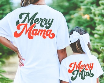 Merry Mama Merry Mini SVG, Mama e Mini Svg, Pijamas de Natal em Família Svg, Camisetas Combinando Mãe e Filha Png, Design de Sublimação de Natal