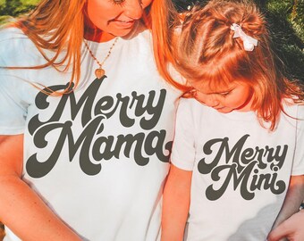 Merry Mama Merry Mini SVG, Mama e Mini Svg, Pijamas de Natal em Família Svg, Camisetas Combinando Mãe e Filha Png, Design de Sublimação de Natal