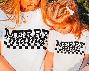 Merry Mama Merry Mini SVG, Mama e Mini Svg, Pijamas de Natal em Família Svg, Camisetas Combinando Mãe e Filha Png, Design de Sublimação de Natal
