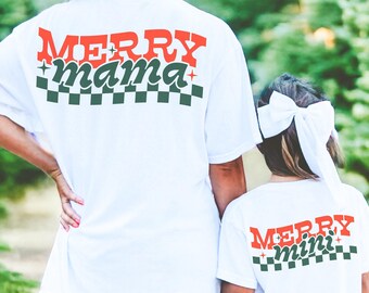 Merry Mama Merry Mini SVG, Mama e Mini Svg, Pijamas de Natal em Família Svg, Camisetas Combinando Mãe e Filha Png, Design de Sublimação de Natal
