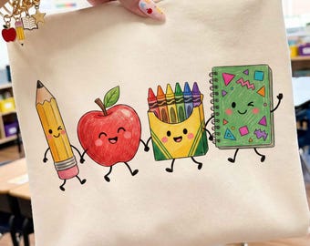 Back to School PNG, Teacher Doodle Shirt Design, 80s School Supplies, Apple Pencil Clipart