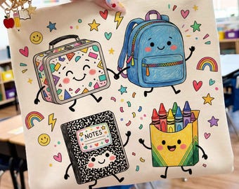 Teacher Doodle PNG, Back to School Shirt Design, 80s School Supplies, Backpack Notebook Clipart