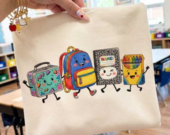 Back to School PNG, 80s School Supplies, Teacher Shirt Design, Retro Backpack Notebook Clipart