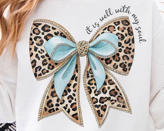 Faith Based It Is Well With My Soul PNG, Christian Coquette Leopard Print Bow