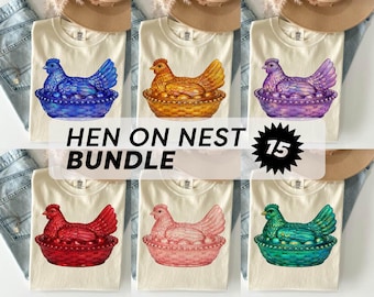 Glass Hen on Nest PNG Bundle – Grandma Core Thrifted Sublimation Design