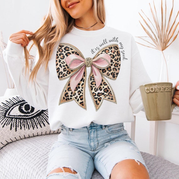 It Is Well With My Soul Png, Leopard Print Bow Png, Christian Bow Png, Hand Drawn Bow Png, Bible Verse Sticker Png, Coquette Bow Sublimation