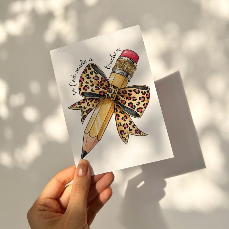So God Made A Teacher Pencil with Leopard Print Bow PNG Clipart for Sublimation Design