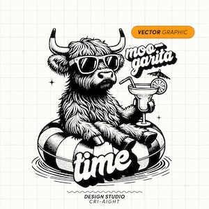 Highland cow sitting in the pool enjoying a margarita on a pool floatie - SVG, Sublimation Design