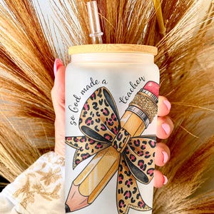 So God Made A Teacher Pencil with Leopard Print Bow PNG Clipart for Sublimation Design