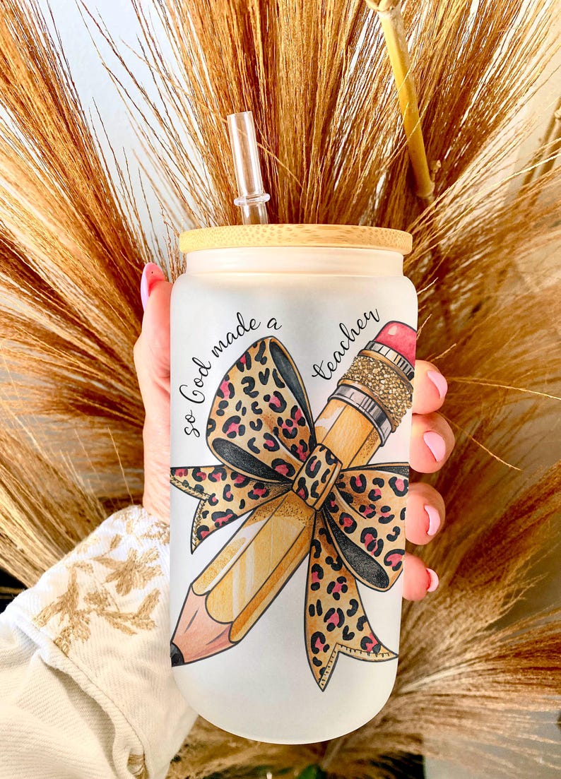 So God Made A Teacher Pencil with Leopard Print Bow PNG Clipart for Sublimation Design