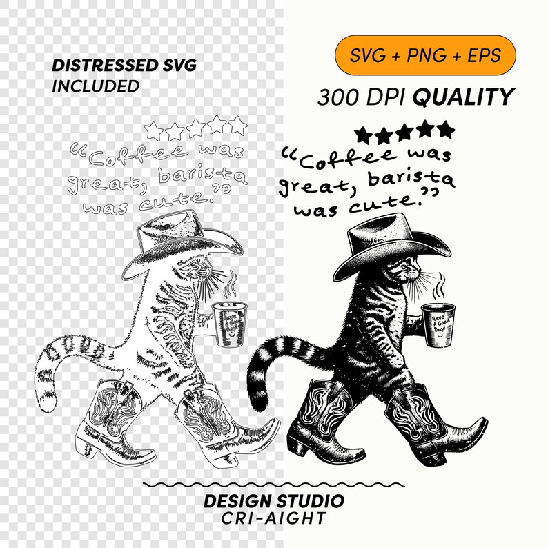 Coffee was great, barista was cute western cat coffee svg png for sublimation design