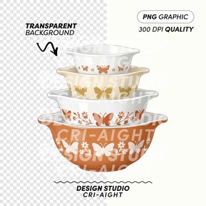 Pyrex PNG Bundle, Grandma Core Thrifted Vintage Dishes Sublimation Design & Clipart image 16