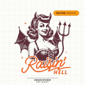 Devil Girl Raise Hell SVG PNG | She Devil Svg, commercieel gebruik Svg Halloween, Retro Halloween Png, sublimatie duivel ontwerpen, Tumbler ontwerpen