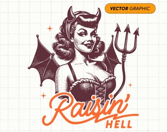 Devil Girl Raise Hell SVG PNG | She Devil Svg, Commercial Use Svg Halloween, Retro Halloween Png, Sublimation Devil Designs, Tumbler Designs