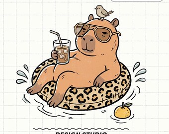 Capybara T Shirt PNG, Summer Beach Clipart, Pool Float, Trendy Junk Journal Digital Graphic