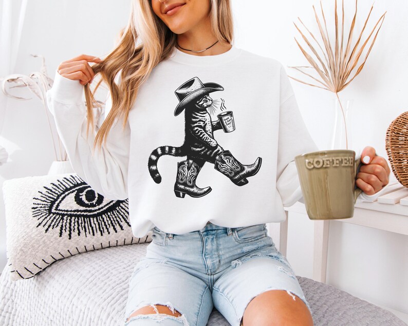 Coffee was great, barista was cute western cat coffee svg png for sublimation design