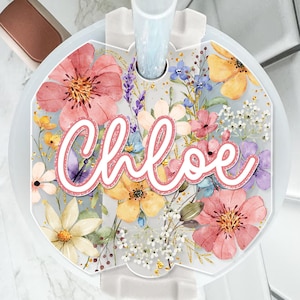 Personalized Wild Flowers Tumbler Name Tag, 30oz 40oz Stanley Tumbler Name Plate Topper, Custom Flower Name Tag, Tumbler Accessories Gifts