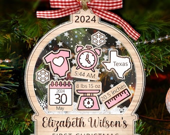 Personalized Baby First Christmas 2024 Ornament, Baby 1st Christmas Gift, Custom New Baby Gift, 4D Shake Babies Ornament, Baby Shower Gifts