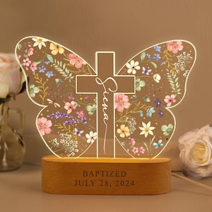 Personalized Butterfly Cross Night Light: Christian Nursery Decor, Baptism Gift