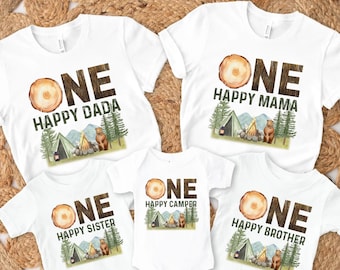 Personalized Birthday Family Matching Shirt, Custom  Camping First Birthday Shirt, One Happy Camper 1st Birthday Shirt, 1st Birthday Boy Tee