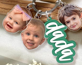 Personalized Father&#39;s Day Gift For Dad, Custom Daddy Keychain With Kids Face Charm, Dad Keychain Gift From Kids, Husband Gift, Gift For Papa