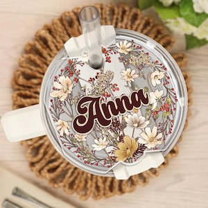 Personalized Flower Tumbler Name Tag, Custom Floral Name Tag, 30oz 40oz Tumbler Quencher Name Plate Topper, Stanley Accessories Gift For Her