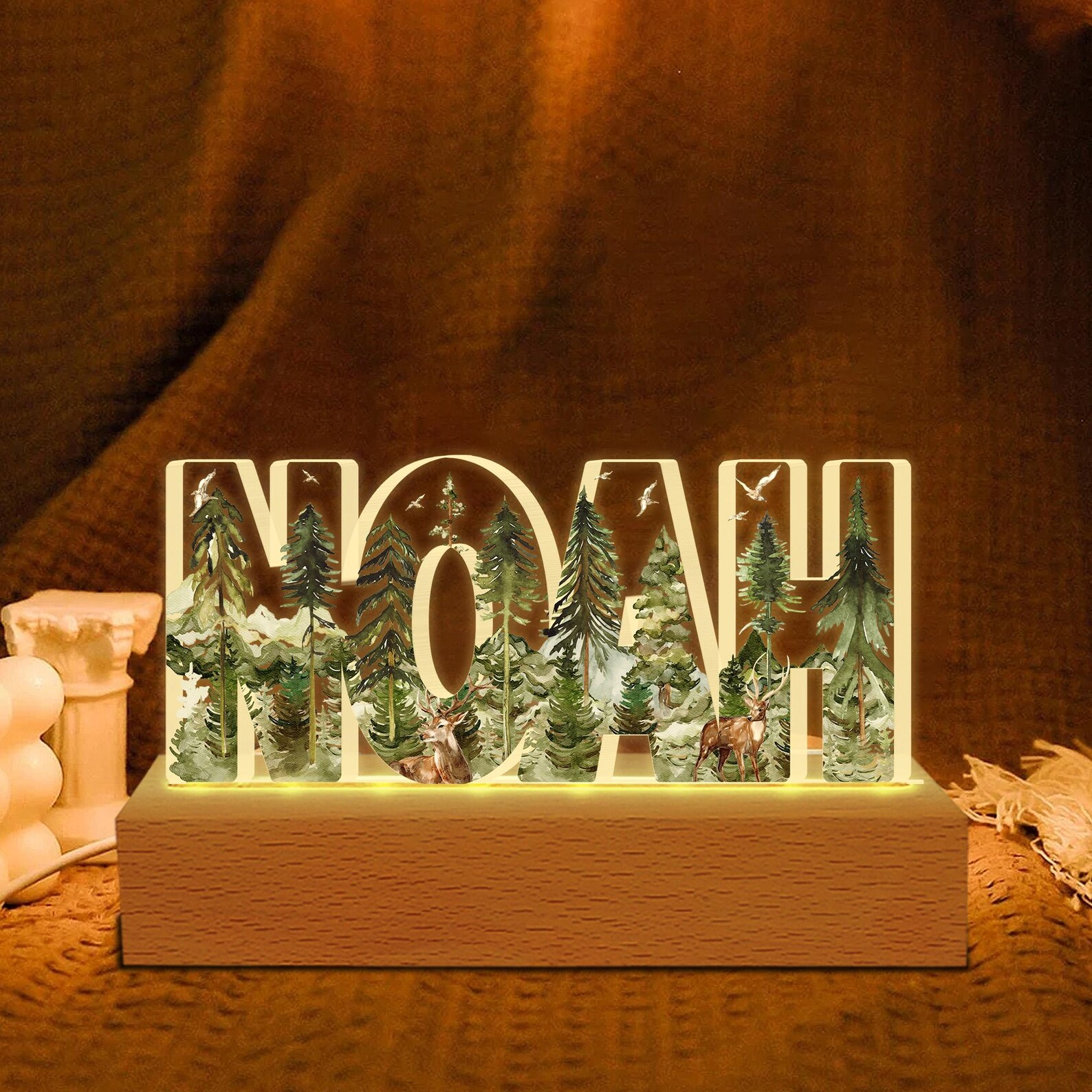 Personalized Name LED Night Light: Custom Nursery Decor, Beech Wood ...