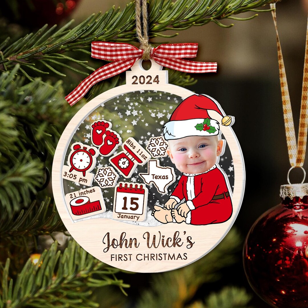 Custom Baby's First Christmas Ornament 2024, Personalized 1st Christmas Keepsake, Baby Name Gift, 4D Shake Ornament For Babies