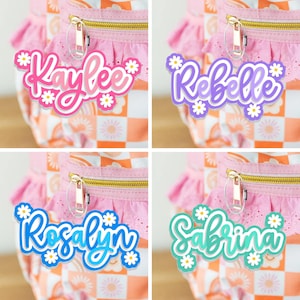 45% OFF Bulk Personalized Kids Name Bag Tag, Daisy Acrylic Backpack Name Tag, Water Bottle Tag, Diaper Bag, Lunchbox Tag, School Name Plate