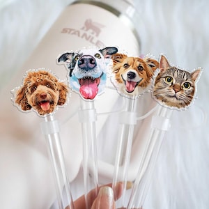 Personalized Mother&#39;s Day Gift For Dog Mom, Stanley Topper Straw Topper With Pet Photo, Custom Dog Photo Portrait Straw Cover Pet Lover Gift