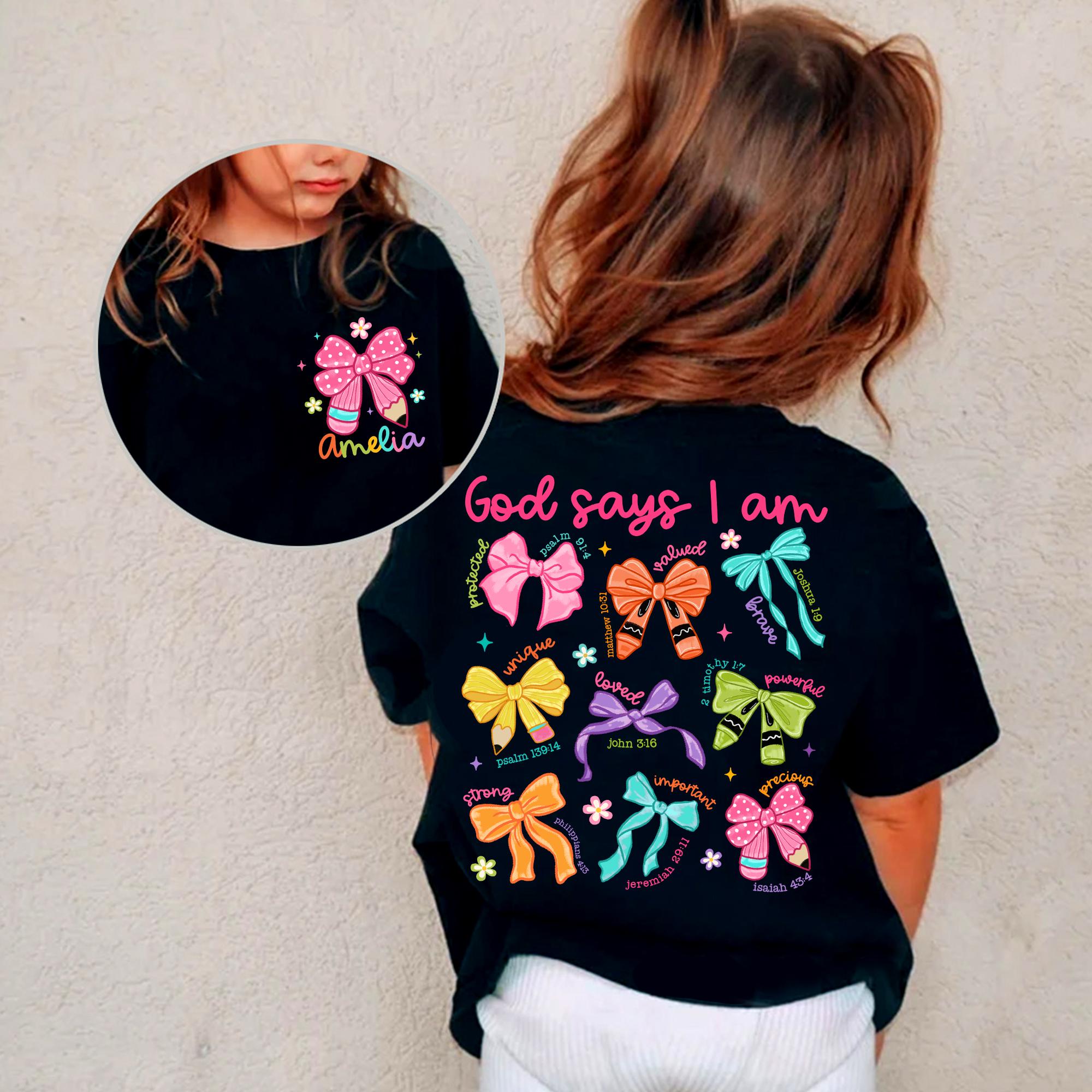 Personalized Christian Kids Shirt, GOD Says I Am Coquette Shirt, Back To School Shirt, Bible Verse Toddler, 1st Day Of School Christian Tee