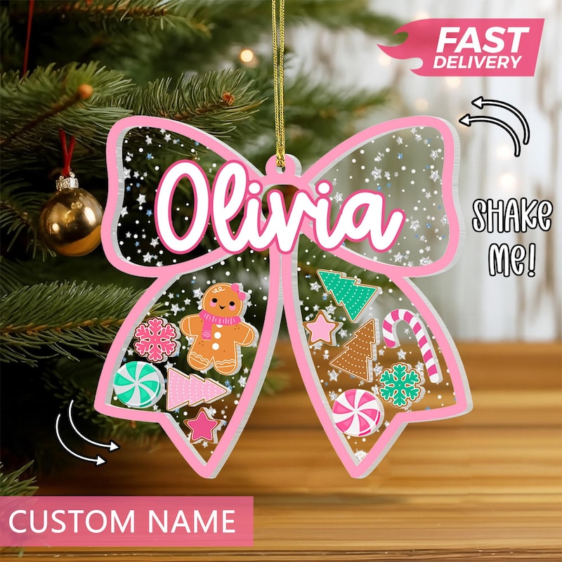 Personalized Shaker Christmas Ornament: Custom Gingerbread Kid, Coquette Style