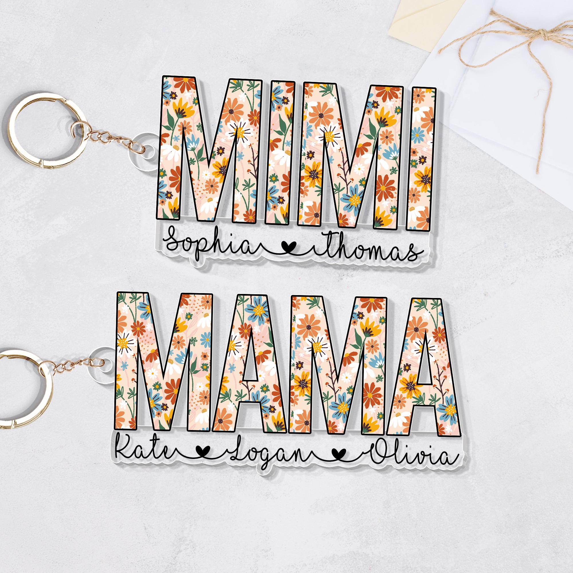 Personalized Mother's Day Gift For Mama, Custom Grandma Keychain, Mimi With Grandkids Name Flowers Keyring, Gift For Grandma, Gift For Mom