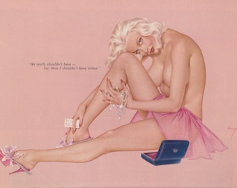 33# Rare Early 60's Vintage Vargas Pin Up Girl Playboy Picture Pretty In Pink