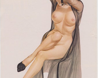 36# Rare 50's Vintage Vargas Pin Up Girl Playboy Picture Hollywood Regency Shear Gown