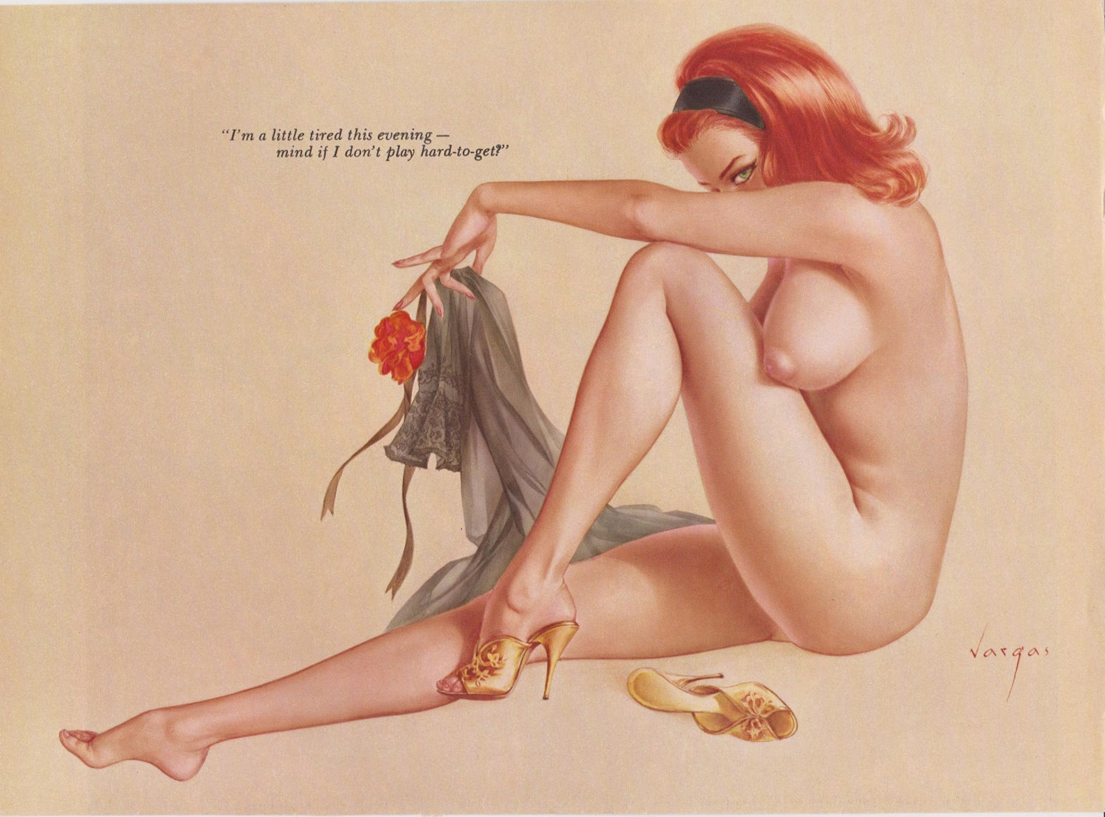 94 Rare May 1963 Vintage Vargas Red Head Nude Pin Up Girl image 0.