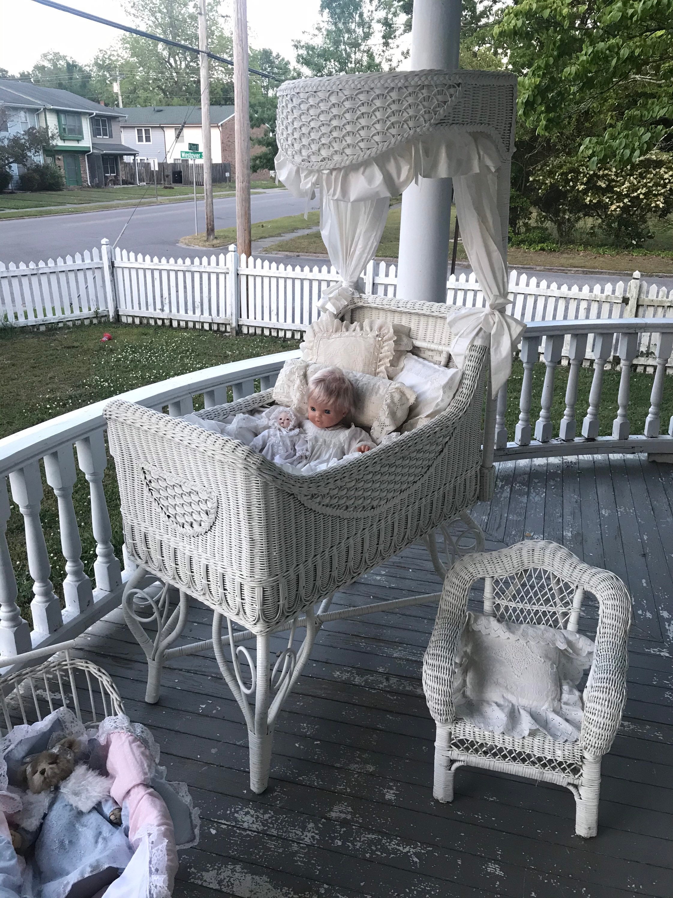 antique wicker bassinet with stand